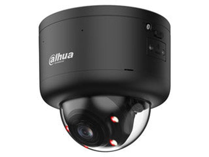 Zwarte Dahua 8MP 4K WizMind TiOC PRO dome camera met robuuste NEMA4X behuizing en varifocale lens.