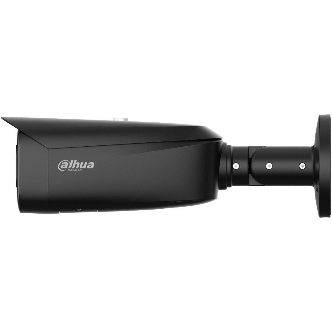 Zwarte Dahua TiOC PRO bullet beveiligingscamera met 4MP lens en actieve afschrikking voor buiten.