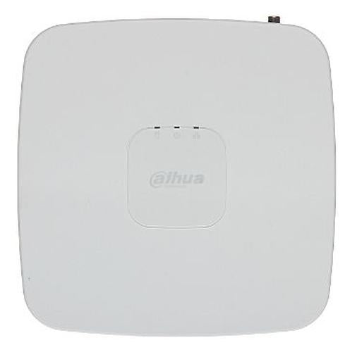 Compacte witte Dahua 4-kanaals NVR met 4 PoE poorten en statuslampjes aan de bovenzijde.