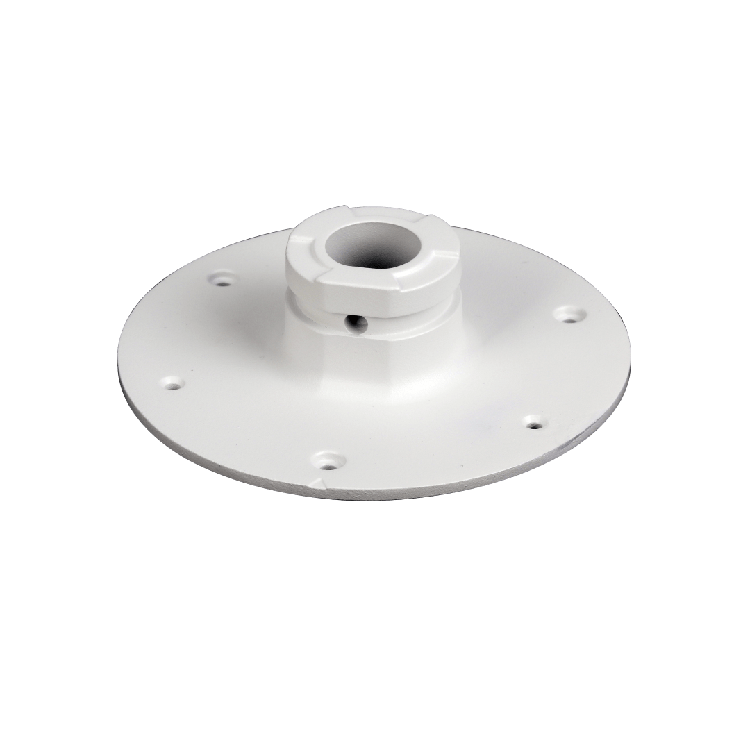 Witte Dahua PFA108 aluminium adapterplaat voor dome camera's met ronde montagevoet en schroefgaten.