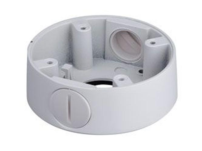 Witte ronde Dahua PFA13A-E aluminium aansluitdoos voor dome camera's met kabeldoorvoer.