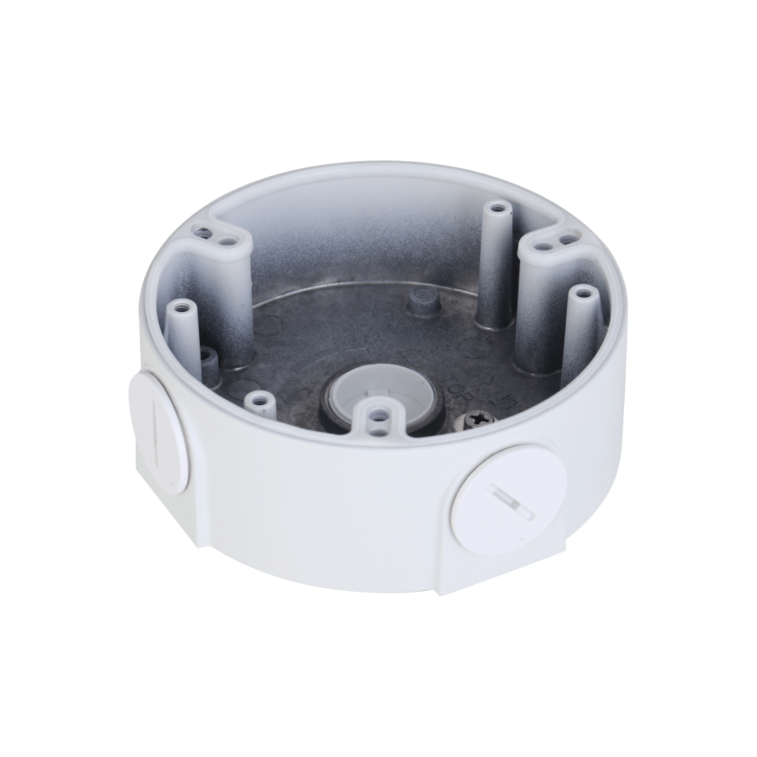 Witte Dahua PFA2310RA junction box van aluminium met kabeluitgangen voor buitenmontage van IP-camera's.