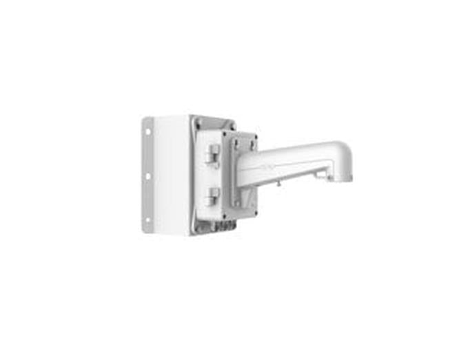 Grijze Hikvision DS-1602ZJ-box-corner hoekbeugel met geïntegreerde behuizing voor beveiligingscamera's.
