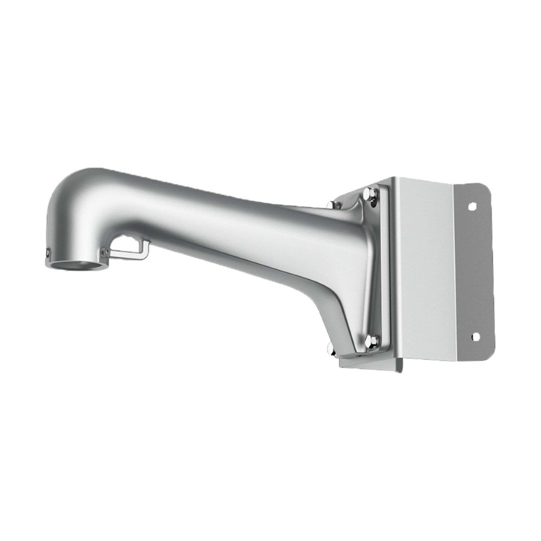 Grijze Hikvision DS-1603ZJ-Corner-P hoekbeugel van aluminium en staal voor PanoVu camera's met veiligheidshaak.