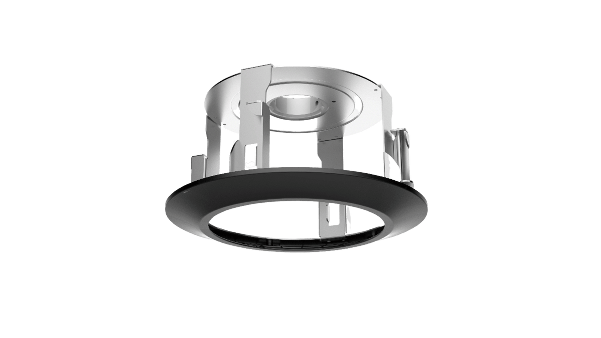 Zwarte Hikvision DS-1671ZJ-SDM9 plafondmontage voor dome camera's van staal en kunststof met een diameter van 233 mm.