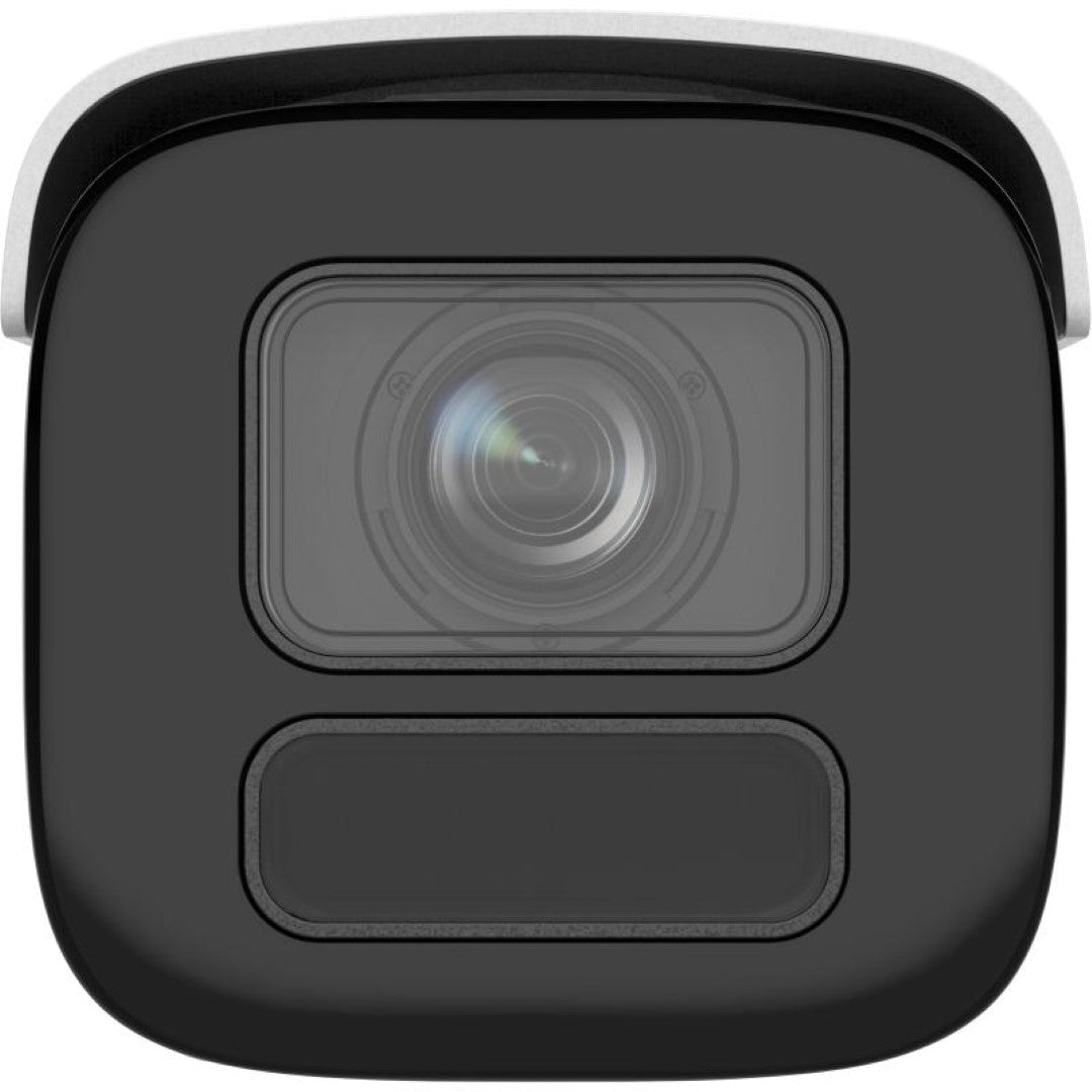 Witte Hikvision 4MP bullet IP-camera met zwarte lensmodule en actieve afschrikking voor buitenbeveiliging.