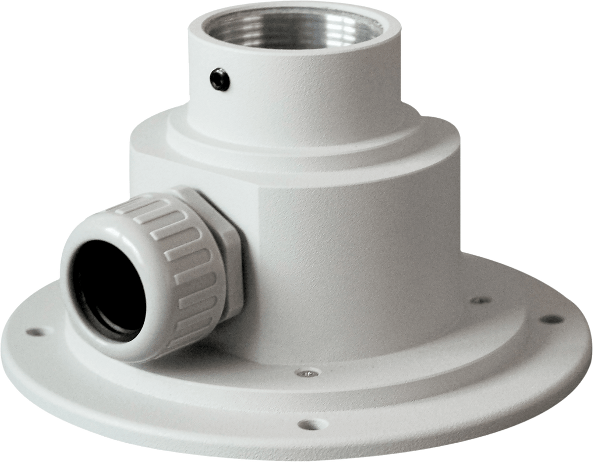 Grijze Vivotek AM-114 ronde montageadapter voor dome camera's met een diameter van 160mm en kabeldoorvoer.