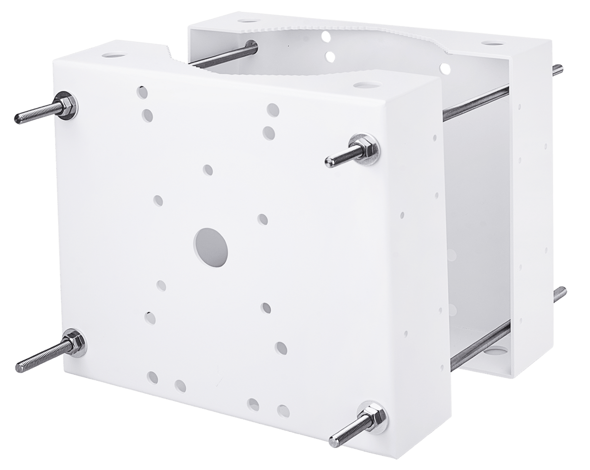 Witte Vivotek AM-315 montagebeugel voor beveiligingscamera's met robuuste metalen constructie en schroefbevestiging.
