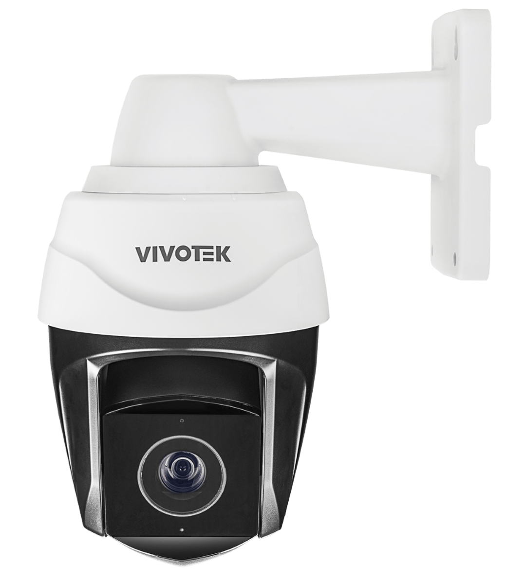 Witte Vivotek SD9384-EHL outdoor PTZ speed dome camera met 30x optische zoom en muurbeugel.