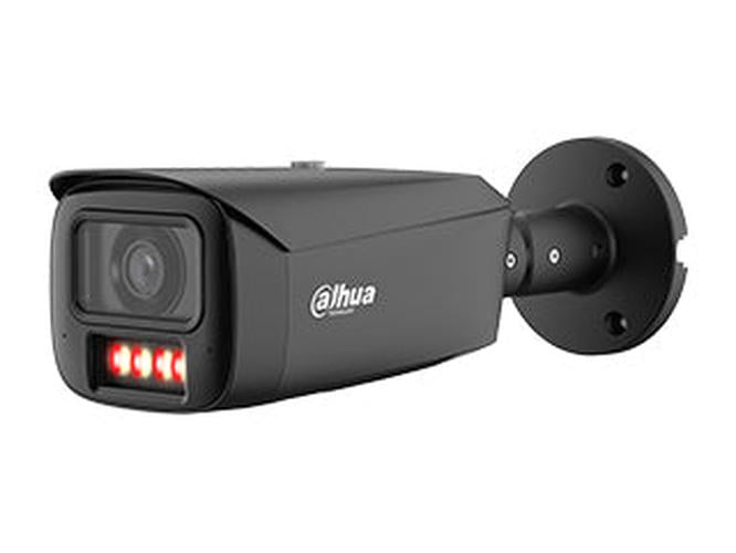 Zwarte Dahua 8MP WizMind bullet camera met Smart Dual Light en actieve afschrikking.