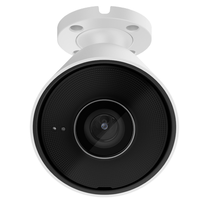 Witte Ajax BulletCam HL 5MP outdoor beveiligingscamera met 2,8mm lens en ronde montagebeugel.