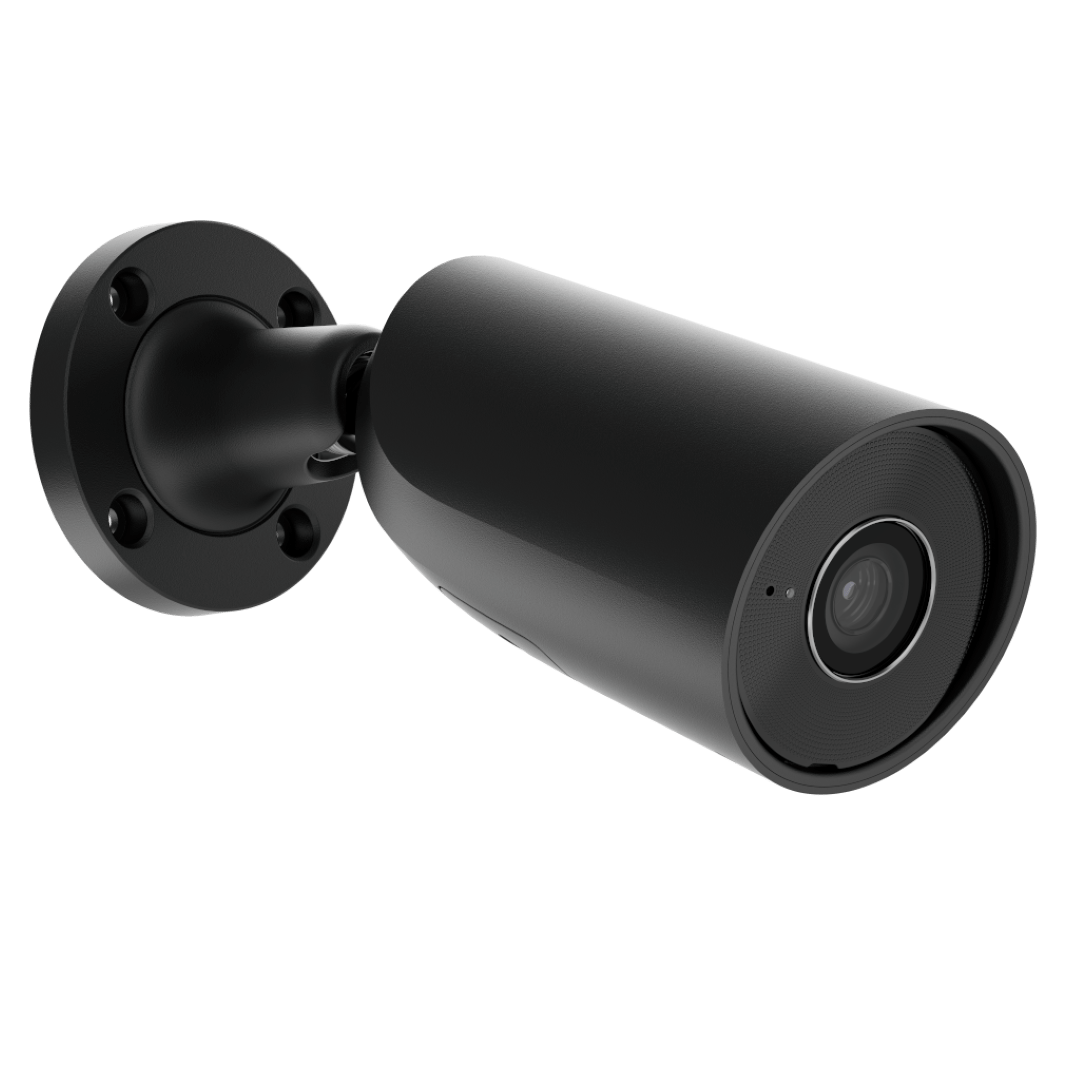 Zwarte Ajax BulletCam HL 5MP outdoor beveiligingscamera met vaste 2,8mm lens en strak design.