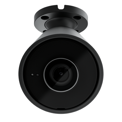 Zwarte Ajax BulletCam HL 5MP outdoor beveiligingscamera met vaste lens en ronde montagevoet.