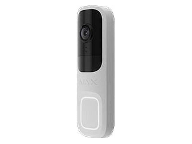 Witte Ajax Doorbell 4MP WiFi videodeurbel met slank design, camera en verlichte drukknop.