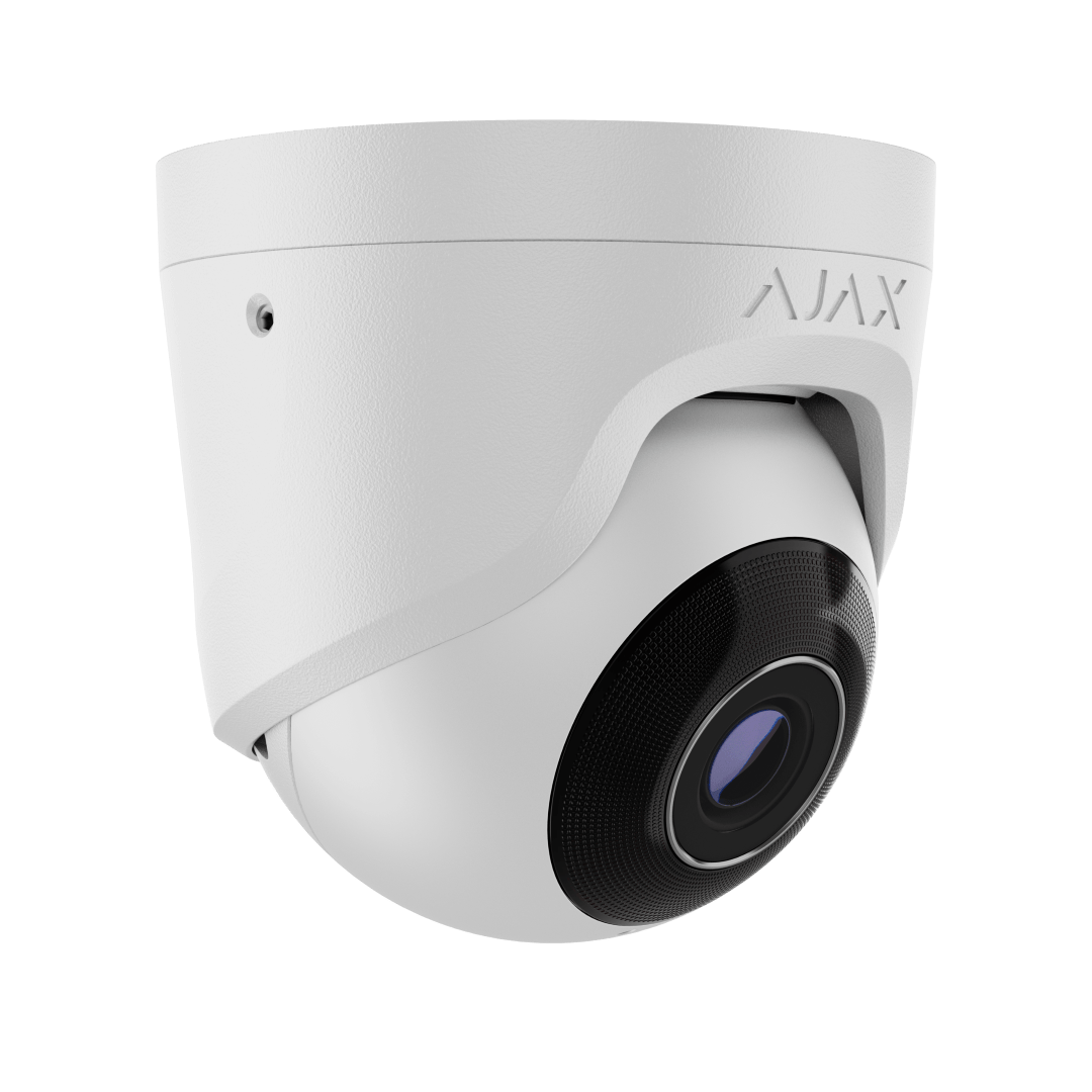 Witte Ajax TurretCam HL 8MP outdoor beveiligingscamera met 4mm lens en strak modern design.