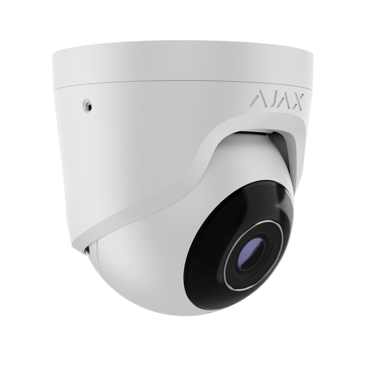 Witte Ajax TurretCam HL 8MP outdoor beveiligingscamera met 4mm lens en strak modern design.