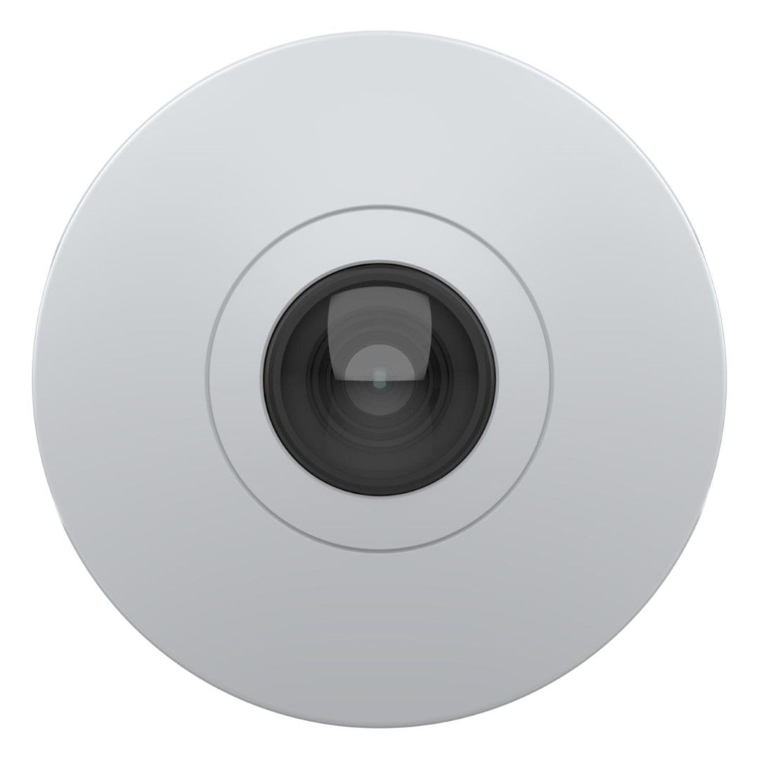 Witte Axis M4328-P panoramische domecamera met centrale 12MP stereografische lens voor 360-graden toezicht.