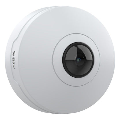 Witte Axis M4328-P panoramische domecamera met centrale stereografische lens voor 360-graden bewaking.
