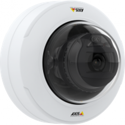 Witte Axis P3275-LV dome beveiligingscamera met transparante koepel en varifocale lens voor 1080p bewaking.