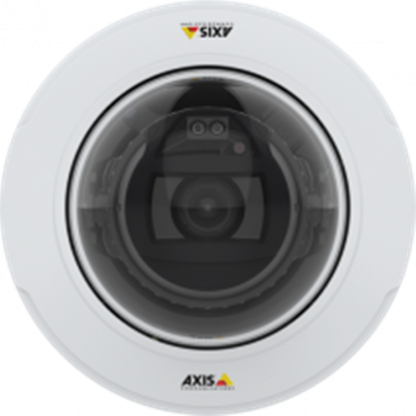 Witte Axis P3275-LV dome beveiligingscamera met transparante koepel en varifocale lens voor 1080p bewaking.