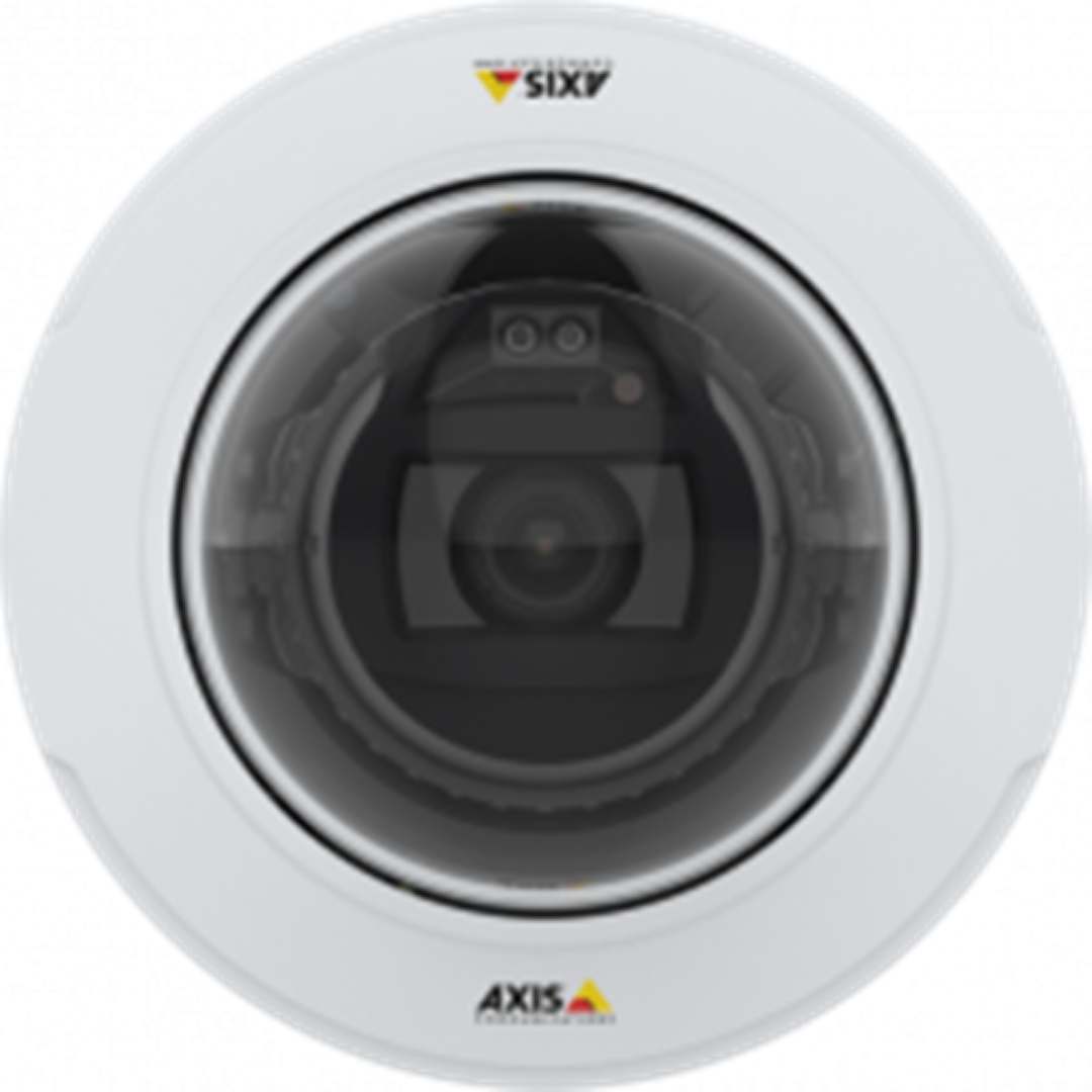 Witte Axis P3278-LV 8MP dome-beveiligingscamera met transparante koepel en varifocale lens voor professioneel gebruik.