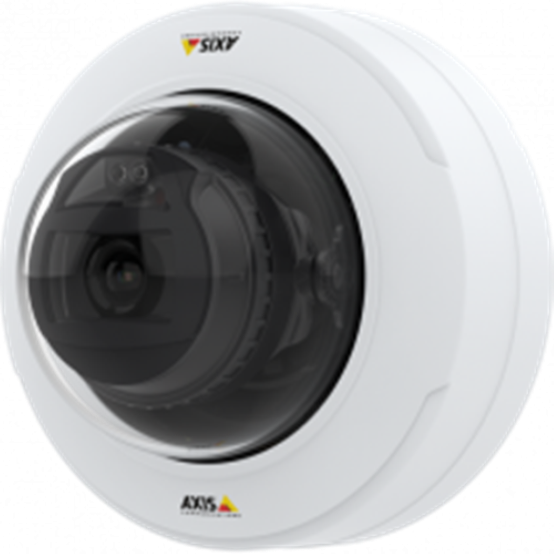 Axis P3278-LV 8MP witte dome beveiligingscamera met transparante koepel en varifocale lens.