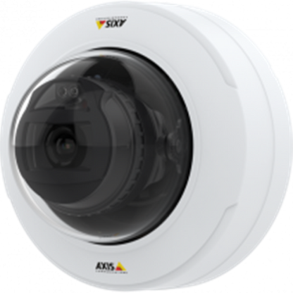 Axis P3278-LV 8MP witte dome beveiligingscamera met transparante koepel en varifocale lens.