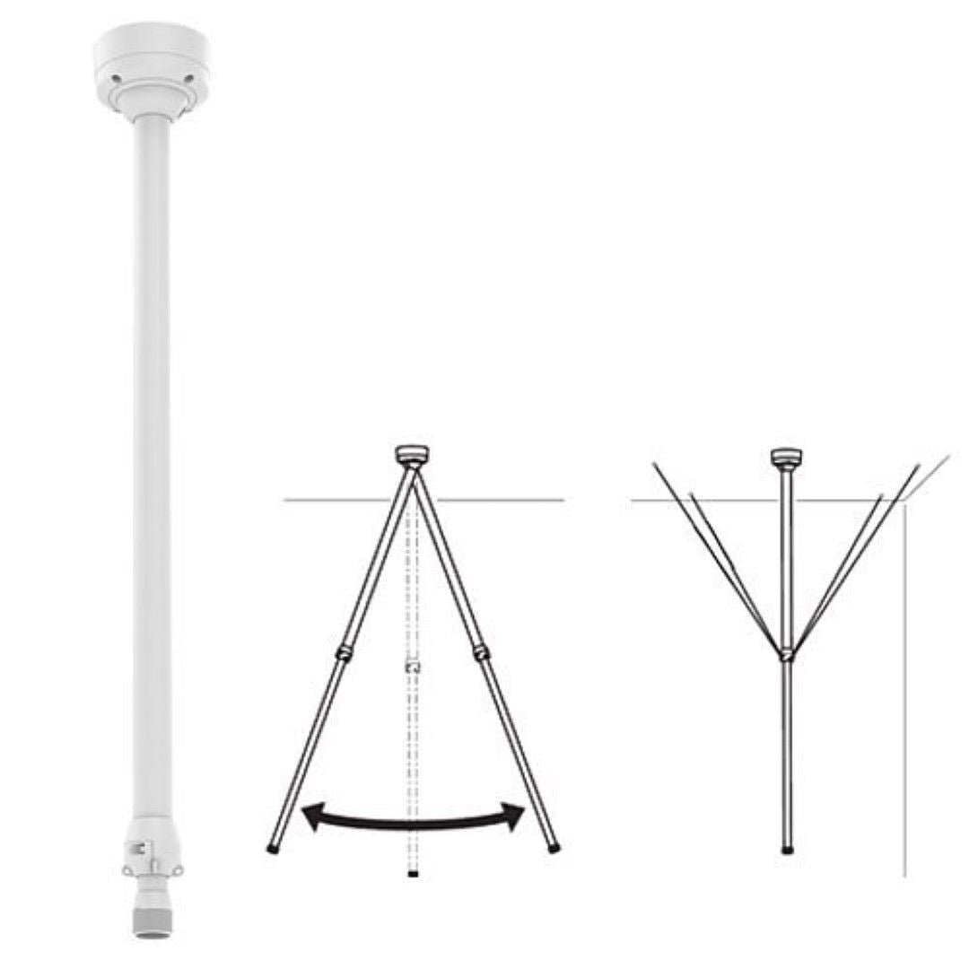 Witte Axis T91B50 telescopische plafondmontage voor camera's met verstelbare lengte en draaibaar ontwerp.