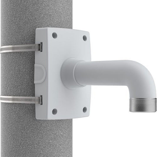Witte Axis T91B67 paalbeugel met 1.5" NPS-schroefdraad en roestvrijstalen montagebanden voor camera-installatie.