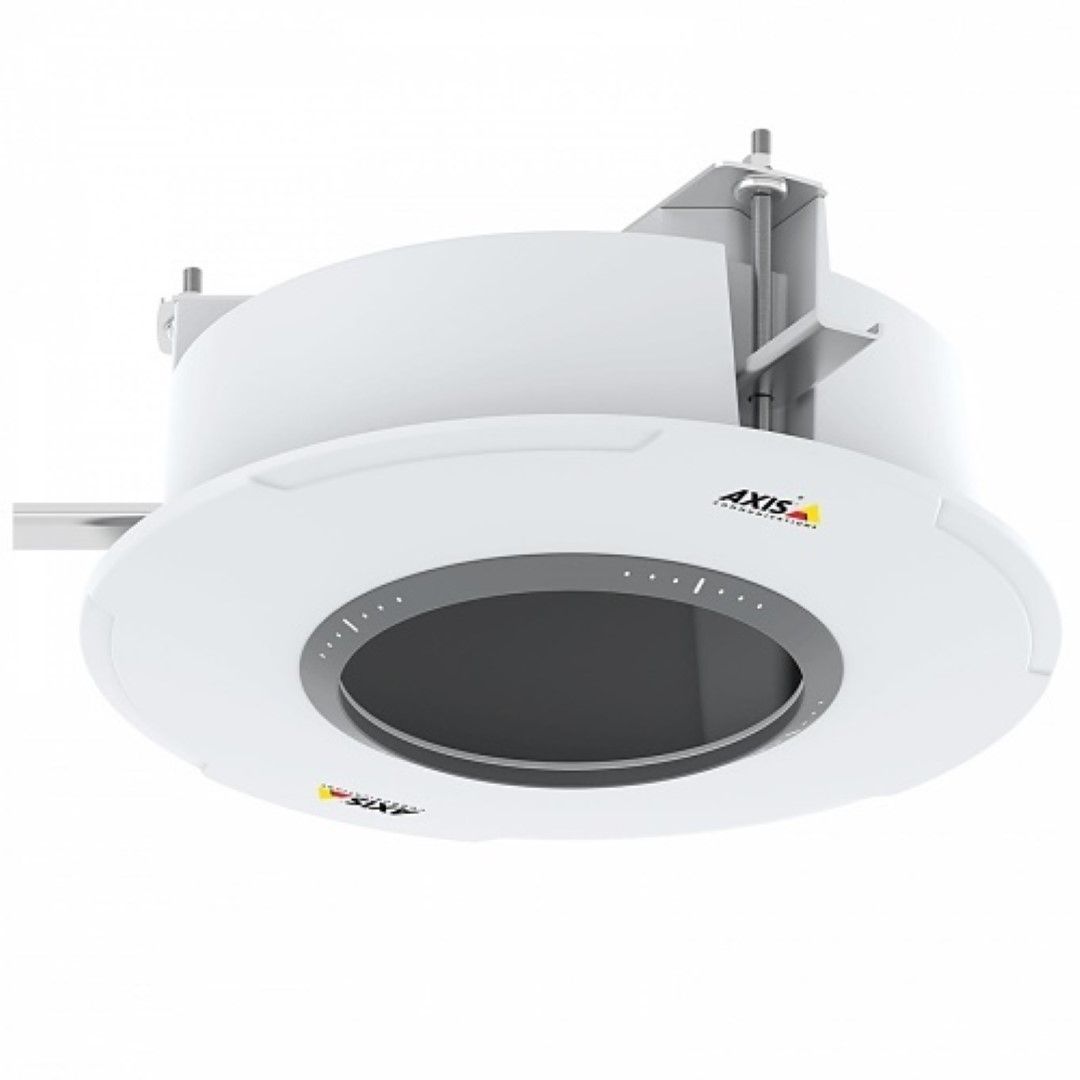Witte Axis T94P01L inbouwmontage voor Axis M55-serie met metalen achterdoos voor plafondinstallatie.
