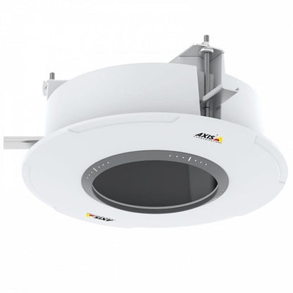 Witte Axis T94P01L inbouwmontage voor Axis M55-serie met metalen achterdoos voor plafondinstallatie.