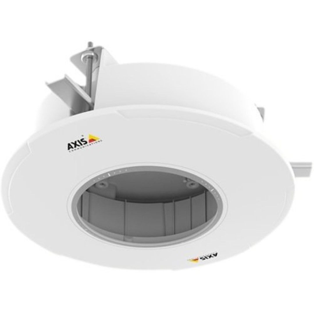 Witte Axis T94P01L inbouwmontage voor plafondinstallatie met metalen achterdoos en montagebeugels.