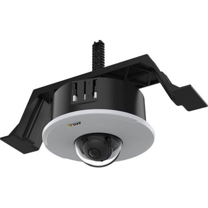 Axis TM3201 inbouwmontage voor Axis M30 camera met witte afdekring en zwarte bevestigingsbeugel voor plafondmontage.
