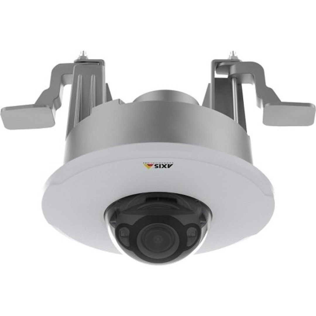 Grijze Axis TM3207 inbouwmontage voor systeemplafonds met robuuste metalen behuizing en geïntegreerde camerakoepel.