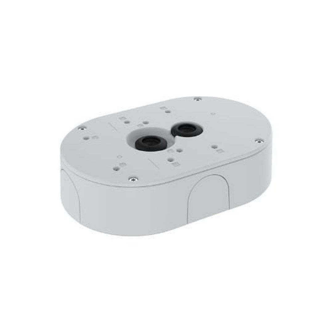 Witte Axis TP4601-E kabeldoos met slagvaste behuizing, kabelinvoeren en montagepunten voor beveiligingscamera's.