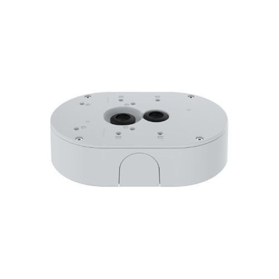 Witte, slagvaste Axis TP4601-E kabeldoos met IP66/67-certificering en kabelinterfaces voor buitenmontage.