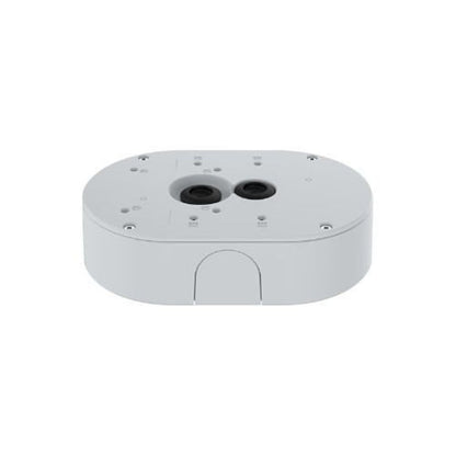 Witte, slagvaste Axis TP4601-E kabeldoos met IP66/67-certificering en kabelinterfaces voor buitenmontage.