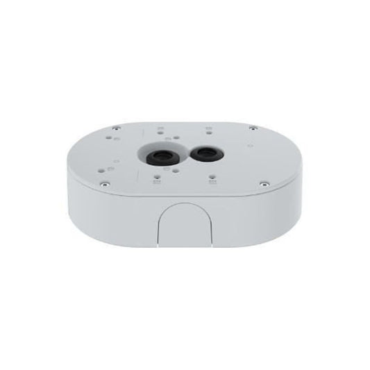 Witte, slagvaste Axis TP4601-E kabeldoos met IP66/67-certificering en kabelinterfaces voor buitenmontage.