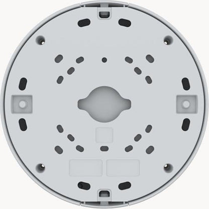 Witte, ronde Axis TQ3601-E kabeldoos met montagegaten voor grote netwerkcamera's en een slagvaste IK10 behuizing.