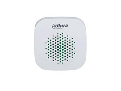 Witte Dahua AirShield draadloze binnensirene met strak vierkant design en centraal luidsprekerrooster.