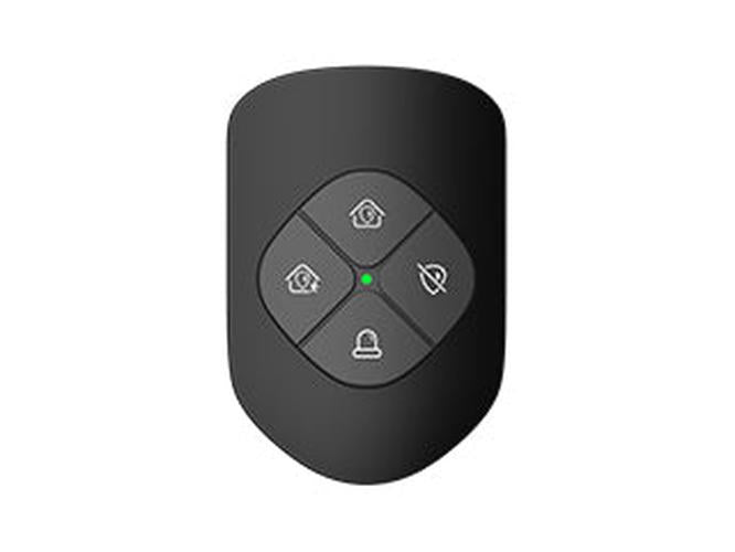 Zwarte Dahua AirShield 4-knops keyfob met statuslampje voor draadloze bediening van alarmsystemen.