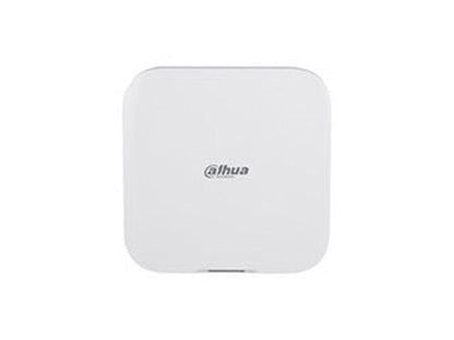 Witte Dahua AirShield Hub 2 alarmsysteem centrale met strak, vierkant design en grijs merklogo.
