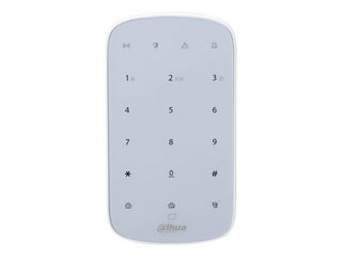 Wit Dahua ARK30T-W2 draadloos touchscreen bedienpaneel met numeriek toetsenbord voor AirShield alarmsystemen.