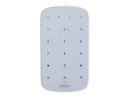 Wit Dahua ARK30T-W2 draadloos touchscreen bedienpaneel met numeriek toetsenbord voor AirShield alarmsystemen.