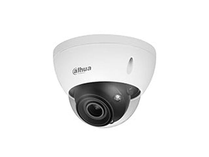 Witte Dahua 8MP WizSense dome beveiligingscamera met varifocale lens en robuuste behuizing voor buiten.