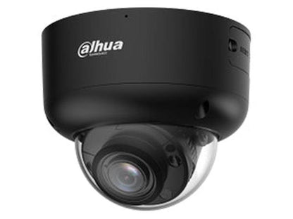 Zwarte Dahua 8MP 4K WizMind TiOC PRO dome camera met robuuste NEMA4X behuizing en varifocale lens.