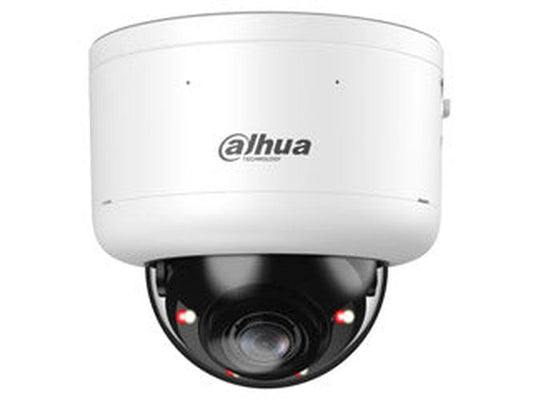 Witte Dahua 8MP 4K WizMind TiOC PRO dome camera met robuuste behuizing en zwarte lenskap.