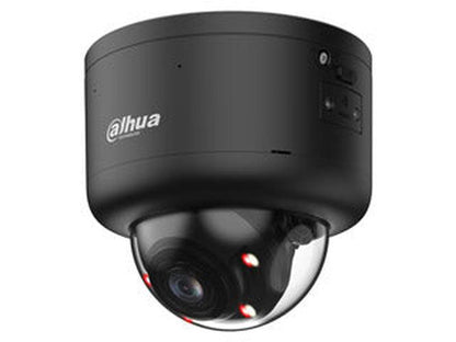 Zwarte Dahua 8MP 4K WizMind TiOC PRO dome camera met robuuste NEMA4X behuizing en varifocale lens.
