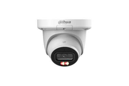 Witte Dahua 4MP WizSense eyeball beveiligingscamera met Smart Dual Light en 3.6mm lens voor buiten.