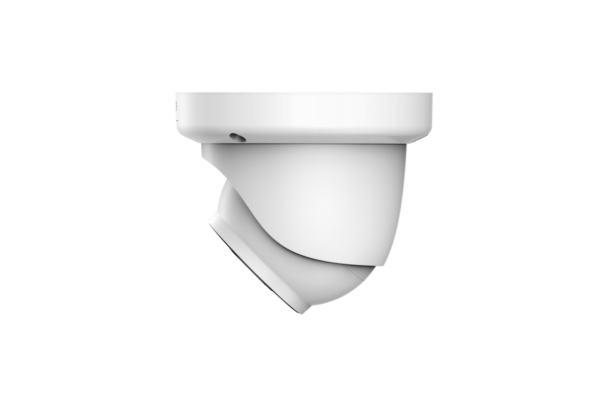 Witte Dahua 4MP WizSense eyeball beveiligingscamera met Smart Dual Light voor buitenmontage.